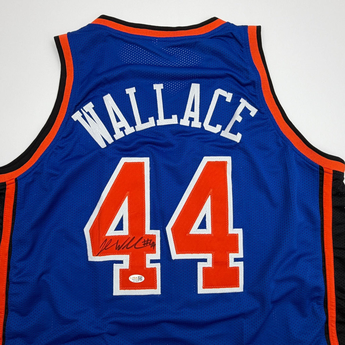 Autographed/Signed John Wallace New York Blue Basketball Jersey JSA COA