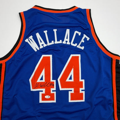 Autographed/Signed John Wallace New York Blue Basketball Jersey JSA COA