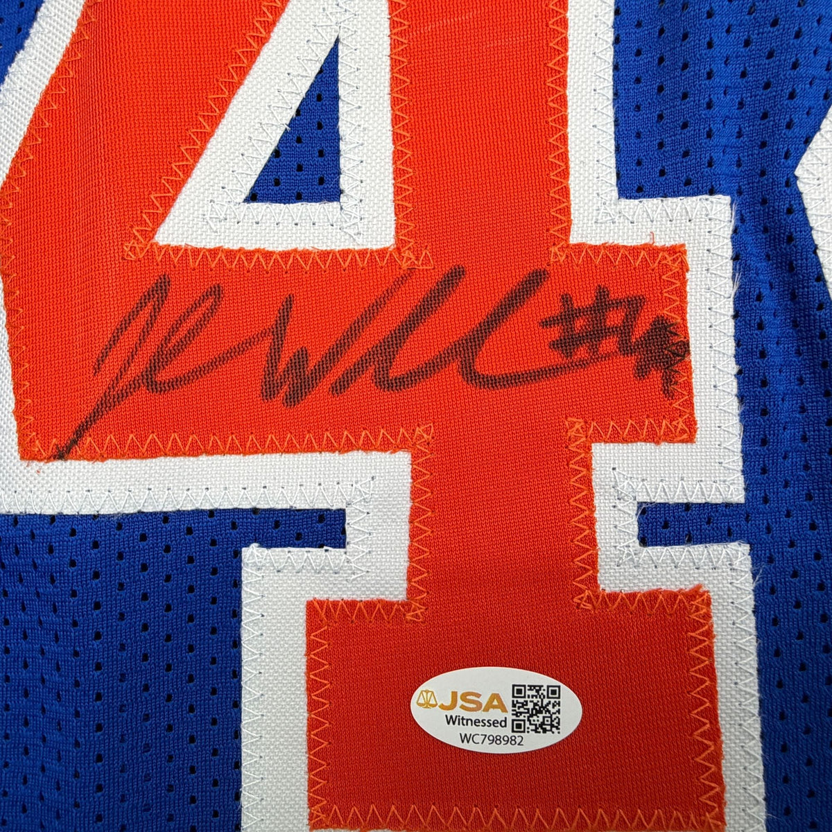 Autographed/Signed John Wallace New York Blue Basketball Jersey JSA COA
