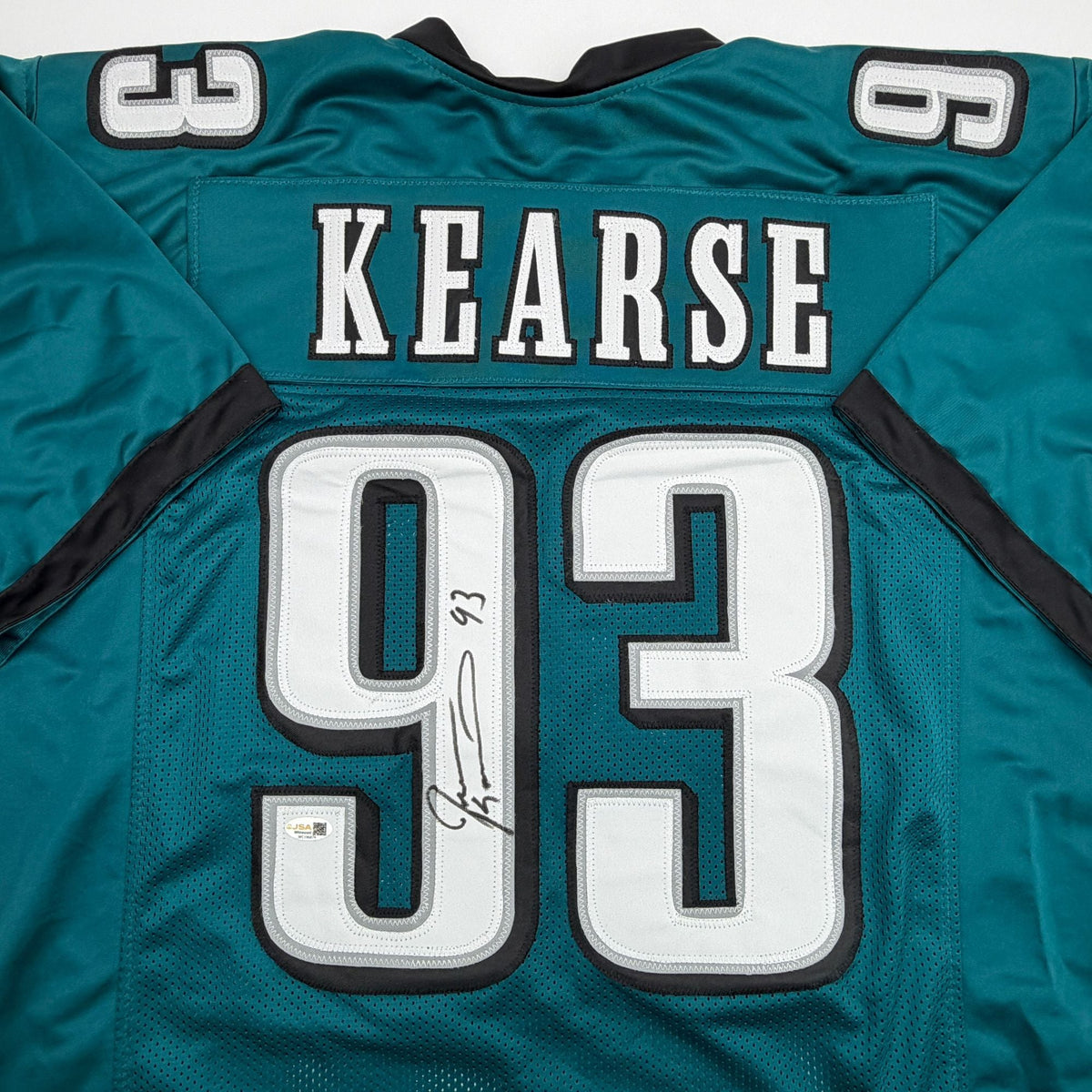 Autographed/Signed Jevon Kearse Philadelphia Green Football Jersey JSA COA