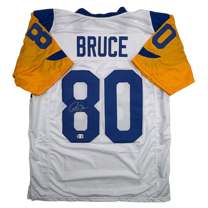 Autographed/Signed Isaac Bruce Los Angeles LA White Football Jersey Beckett BAS COA