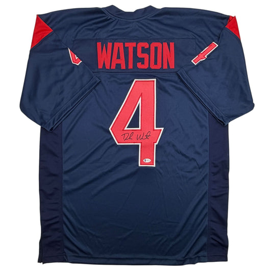Autographed/Signed Deshaun Watson Houston Blue Color Rush Football Jersey Beckett BAS COA