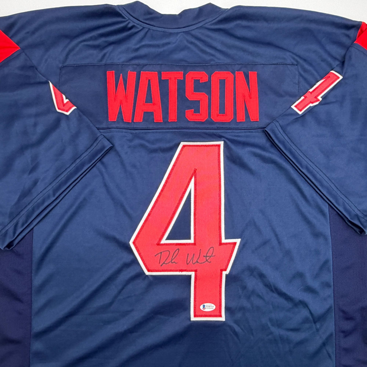 Autographed/Signed Deshaun Watson Houston Blue Color Rush Football Jersey Beckett BAS COA