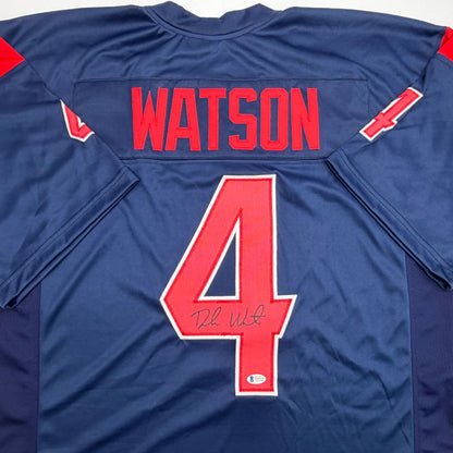 Autographed/Signed Deshaun Watson Houston Blue Color Rush Football Jersey Beckett BAS COA