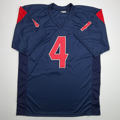 Autographed/Signed Deshaun Watson Houston Blue Color Rush Football Jersey Beckett BAS COA