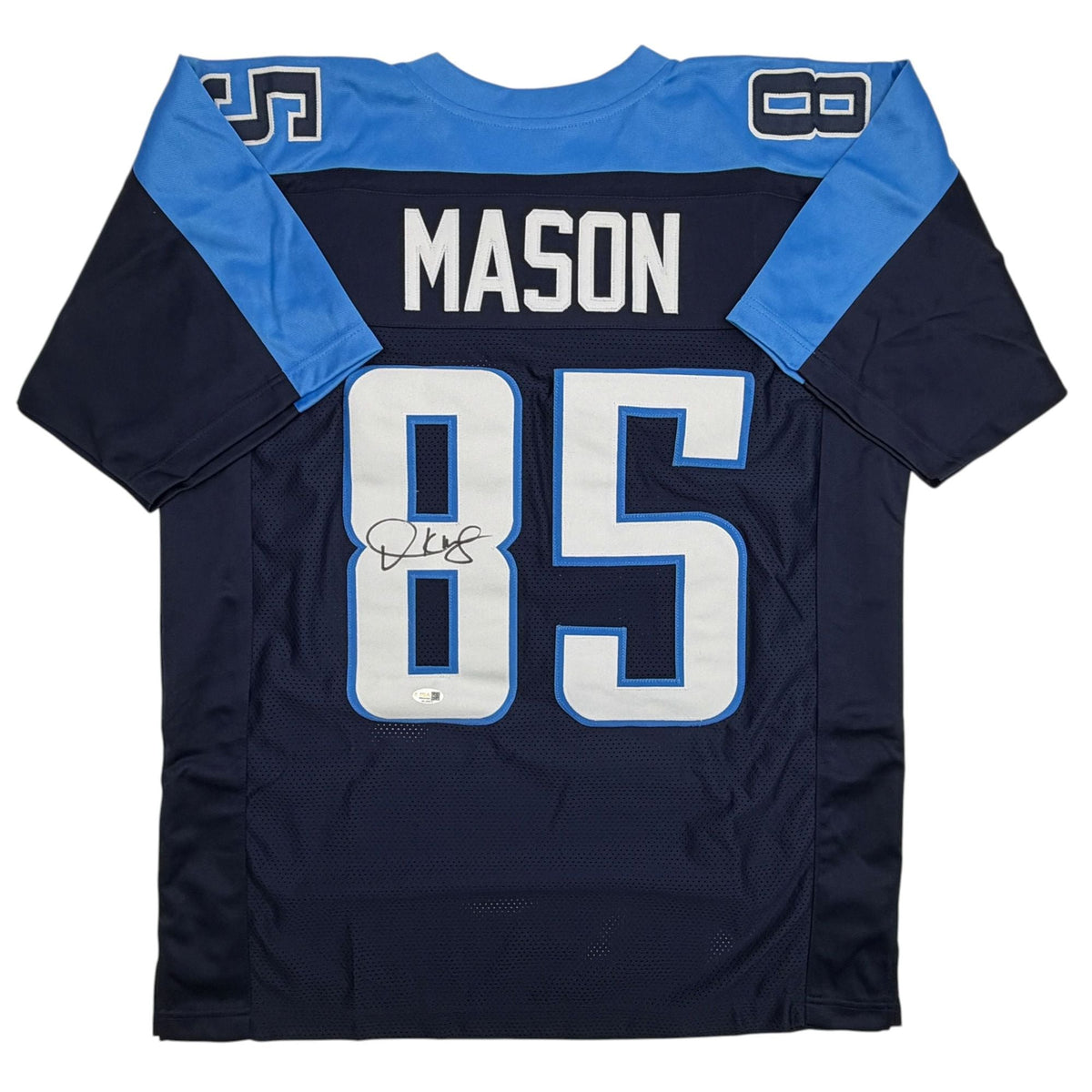 Autographed/Signed Derrick Mason Tennessee Navy Blue Football Jersey JSA COA
