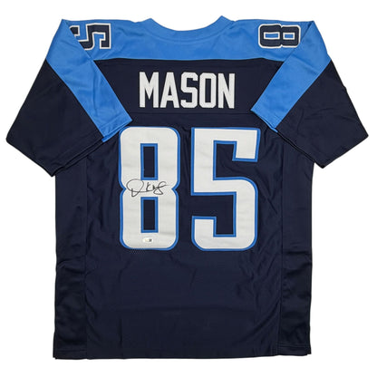 Autographed/Signed Derrick Mason Tennessee Navy Blue Football Jersey JSA COA