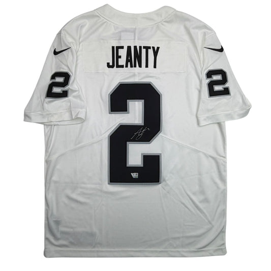 Autographed/Signed Ashton Jeanty Oakland Las Vegas White Authentic Football Jersey Fanatics COA
