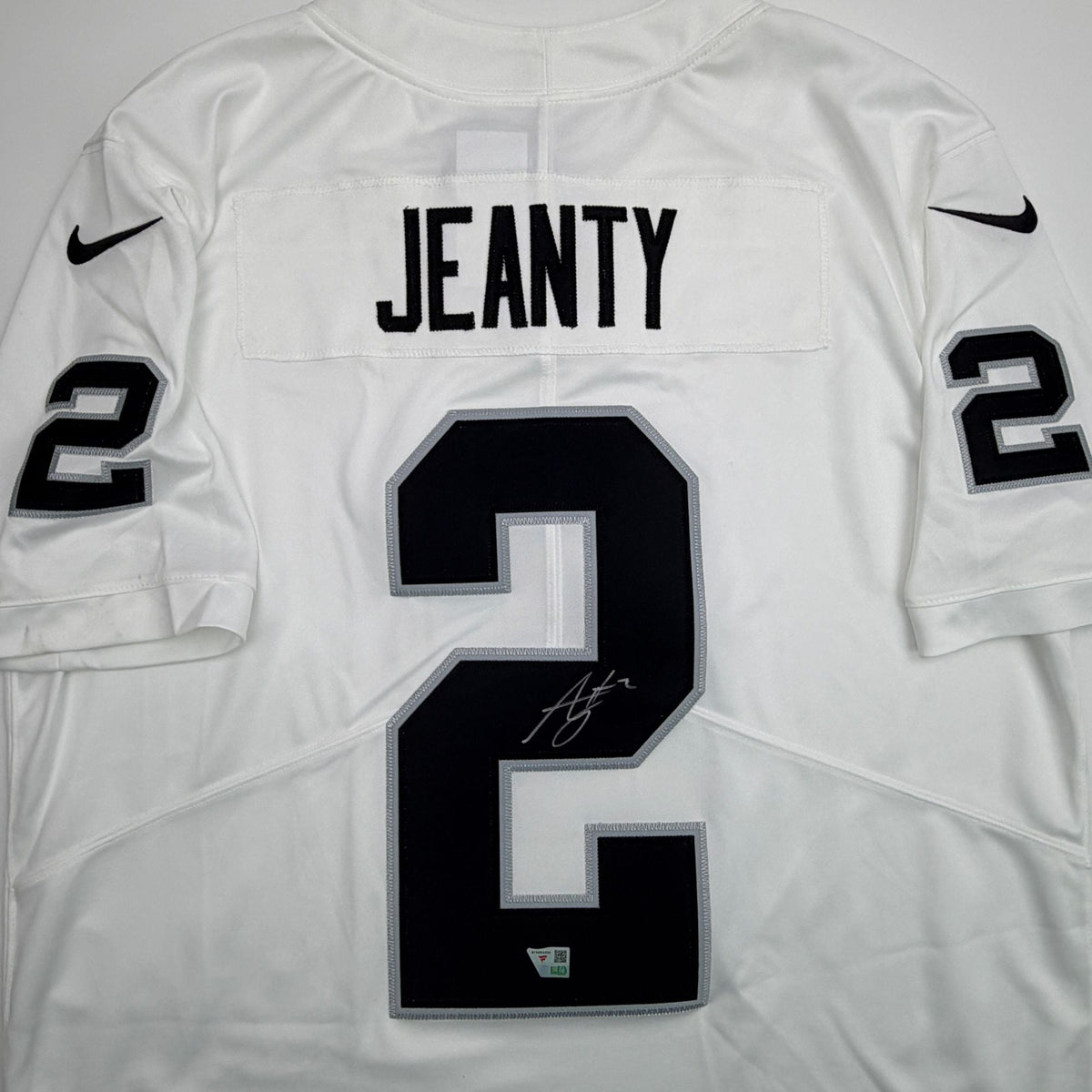 Autographed/Signed Ashton Jeanty Oakland Las Vegas White Authentic Football Jersey Fanatics COA