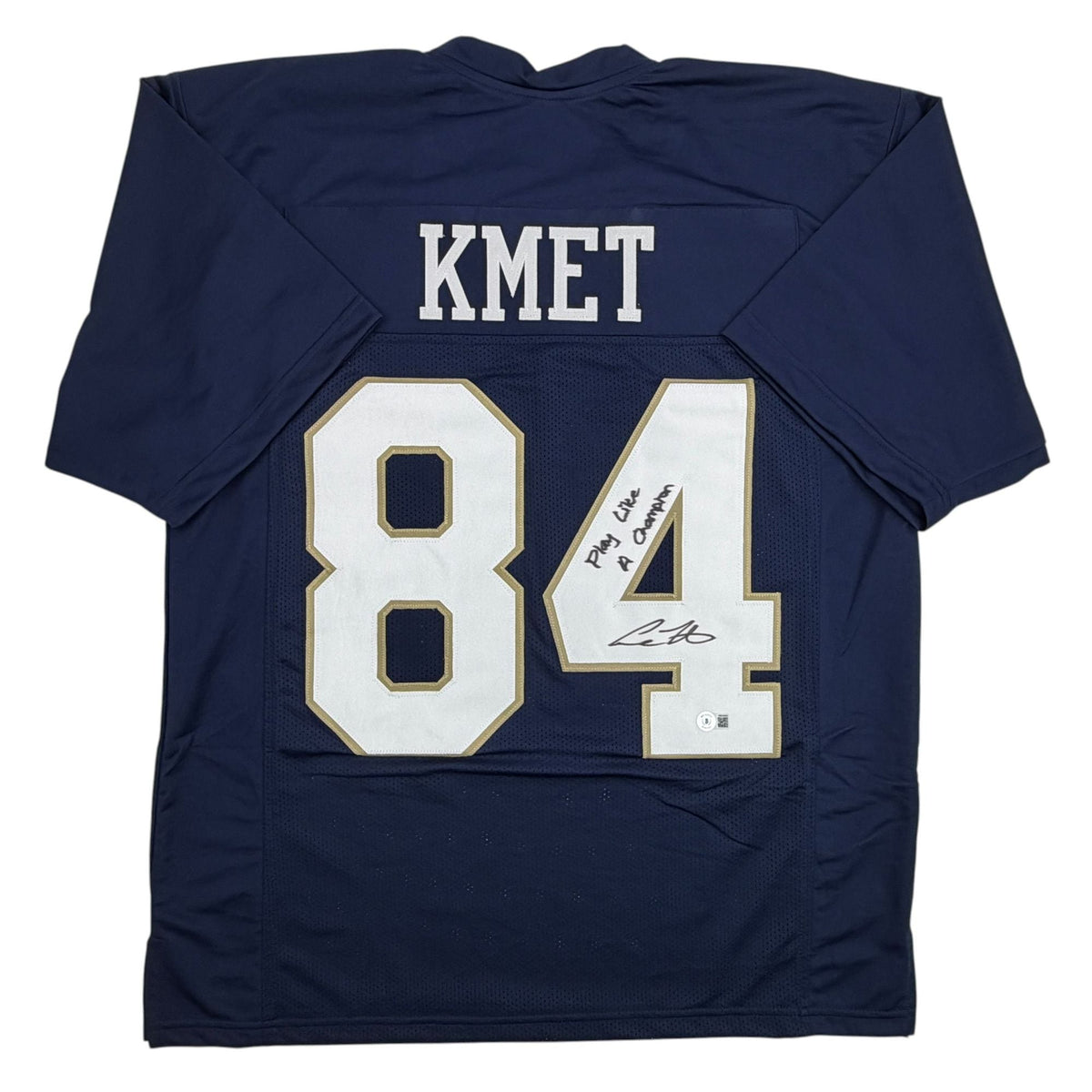 Autographed/Signed Cole Kmet Notre Dame Blue College Football Jersey Beckett BAS COA