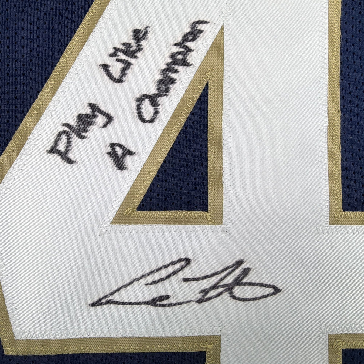 Autographed/Signed Cole Kmet Notre Dame Blue College Football Jersey Beckett BAS COA