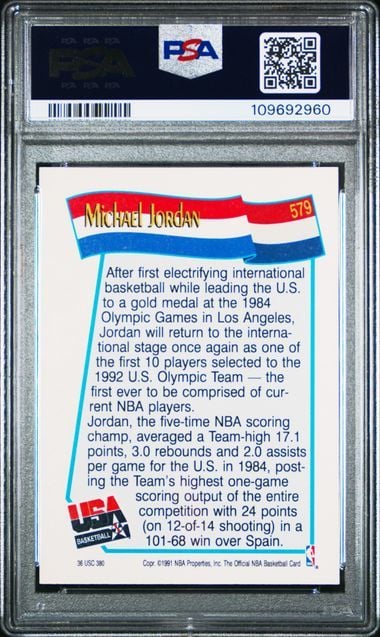 Graded 1991 Hoops Michael Jordan #579 USA Dream Team Basketball Card PSA 9 Mint