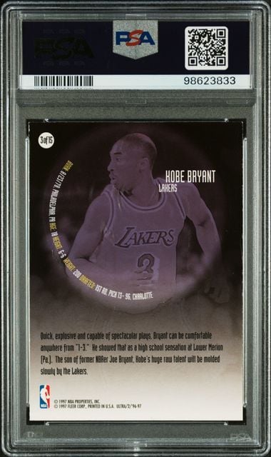 Graded 1996 Ultra All Rookies Kobe Bryant #3 Rookie RC Basketball Card PSA 6 EX-MT