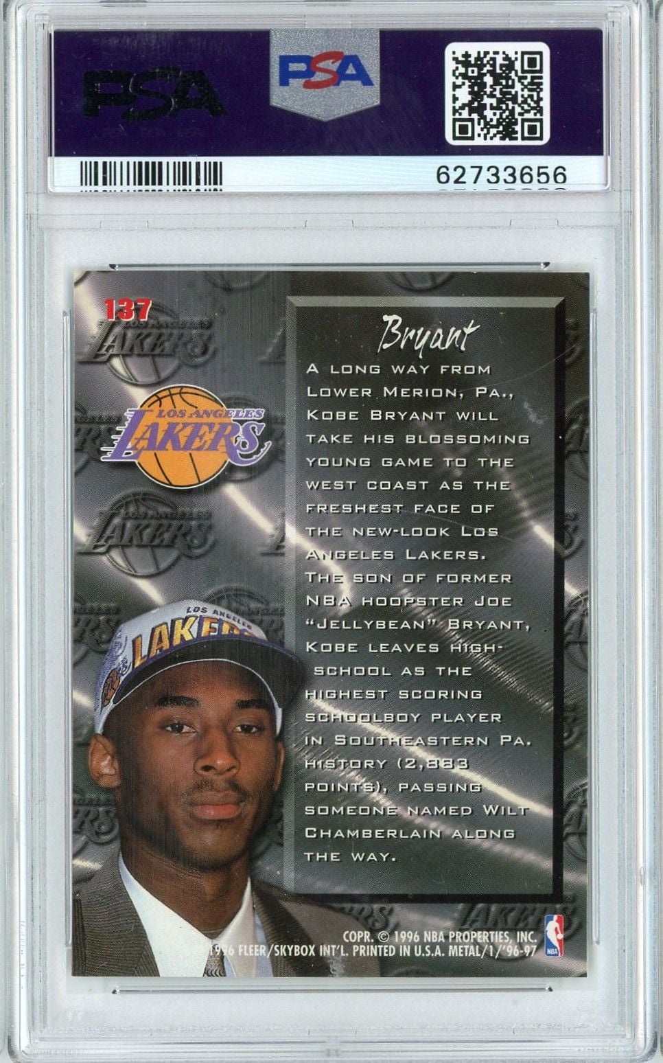 Graded 1996 Fleer Metal Kobe Bryant #137 Rookie RC Basketball Card PSA 8 NM-MT