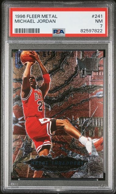 Graded 1996 Fleer Metal Michael Jordan #241 Metal Shredders Basketball Card PSA 7 NM