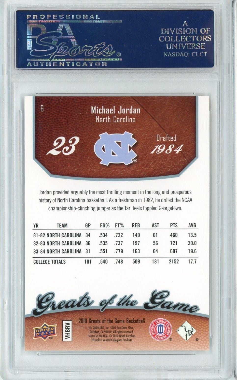 Graded 2009 UD Greats of Game Michael Jordan #6 Basketball Card PSA 10 Gem Mint