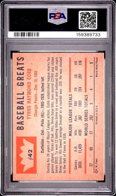 Graded 1960 Fleer Ty Cobb #42 Baseball Card PSA 6 EX-MT