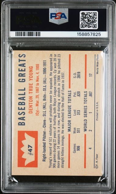 Graded 1960 Fleer Cy Young #47 Baseball Card PSA 6 EX-MT