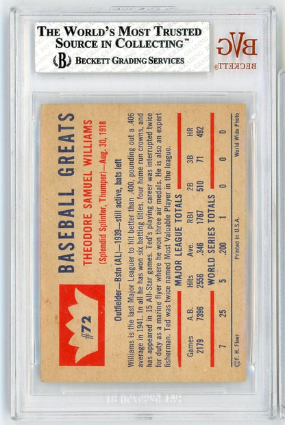 Graded 1960 Fleer Ted Williams #72 Baseball Card BGS 5.5 Excellent