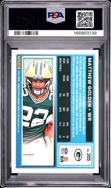 Graded 2025 Panini Donruss Optic Matthew Golden #205 Blue Hyper Rookie RC Football Card PSA 10 Gem Mint
