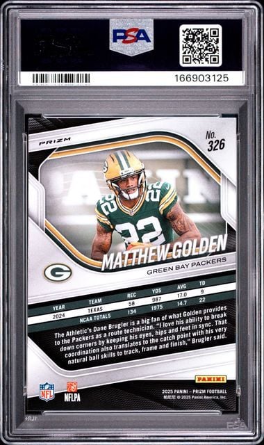 Graded 2025 Panini Prizm Matthew Golden #326 White Disco Rookie RC Football Card PSA 10 Gem Mint