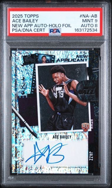 Graded 2025 Topps Ace Bailey #NA-AB Holo Foil Auto Rookie RC Basketball Card PSA 9 Auto 8 Mint