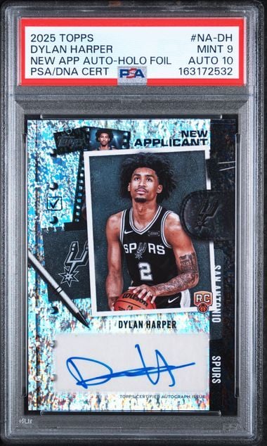 Graded 2025 Topps Dylan Harper #NA-DH New Applicant Holo Foil Auto Rookie RC Basketball Card PSA 10 Auto Gem Mint