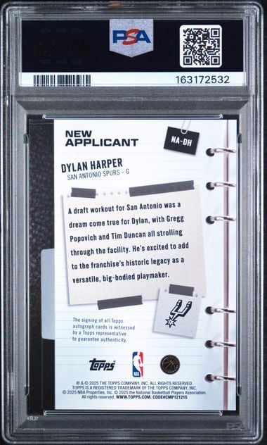 Graded 2025 Topps Dylan Harper #NA-DH New Applicant Holo Foil Auto Rookie RC Basketball Card PSA 10 Auto Gem Mint