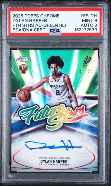 Graded 2025 Topps Chrome Dylan Harper #FS-DH Future Stars Green Refractor /99 Auto Rookie RC Basketball Card PSA 9 Mint