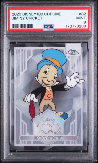 Graded 2023 Topps Chrome Disney 100 Jiminy Cricket #82 Trading Card PSA 9 Mint