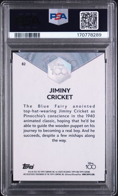 Graded 2023 Topps Chrome Disney 100 Jiminy Cricket #82 Trading Card PSA 9 Mint