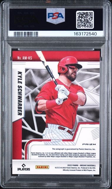Graded 2022 Panini Mosaic Kyle Schwarber #AMKS Mosaic Autographs Baseball Card PSA 10 Auto Gem Mint