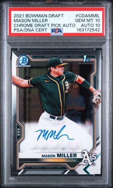 Graded 2021 Bowman Chrome Mason Miller #CDAMMIL 1st Bowman Auto Rookie RC Baseball Card PSA 10/10 Gem Mint