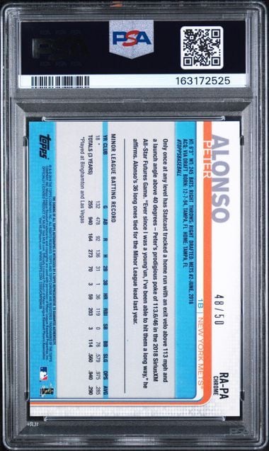 Graded 2019 Topps Chrome Pete Alonso #RA-PA Rookie Auto Gold Wave Refractor /50 Rookie RC Baseball Card PSA 10/10 Gem Mint