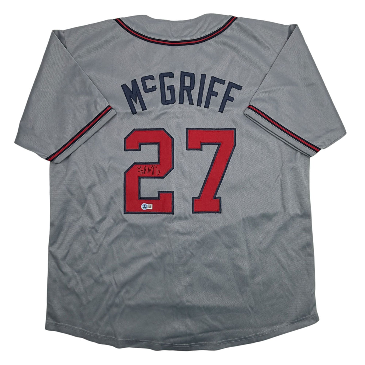 Autographed/Signed Fred McGriff Atlanta Grey Baseball Jersey Beckett BAS COA