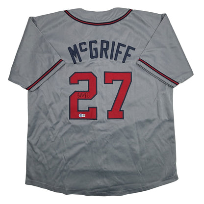 Autographed/Signed Fred McGriff Atlanta Grey Baseball Jersey Beckett BAS COA