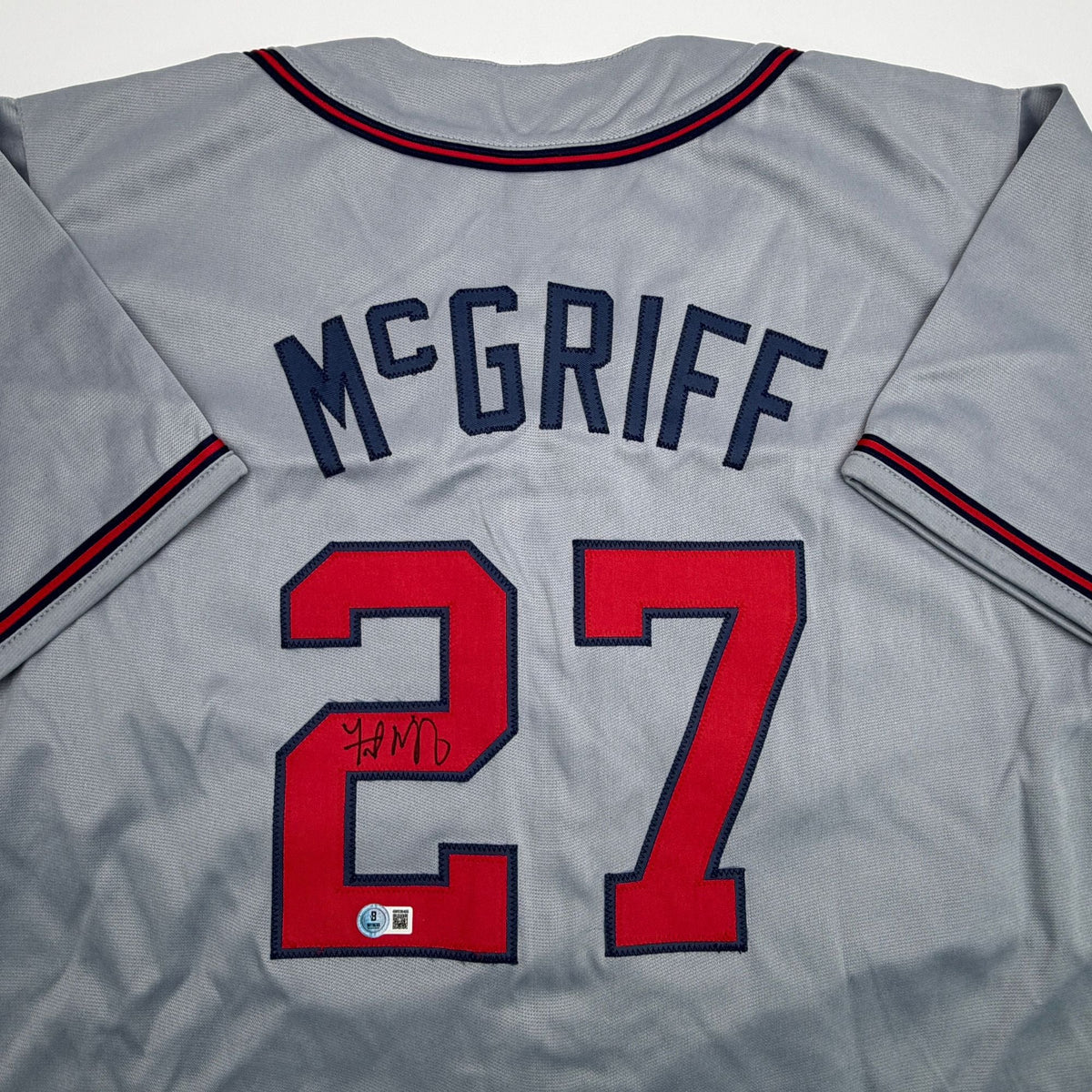 Autographed/Signed Fred McGriff Atlanta Grey Baseball Jersey Beckett BAS COA