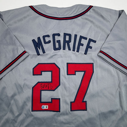 Autographed/Signed Fred McGriff Atlanta Grey Baseball Jersey Beckett BAS COA