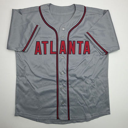 Autographed/Signed Fred McGriff Atlanta Grey Baseball Jersey Beckett BAS COA