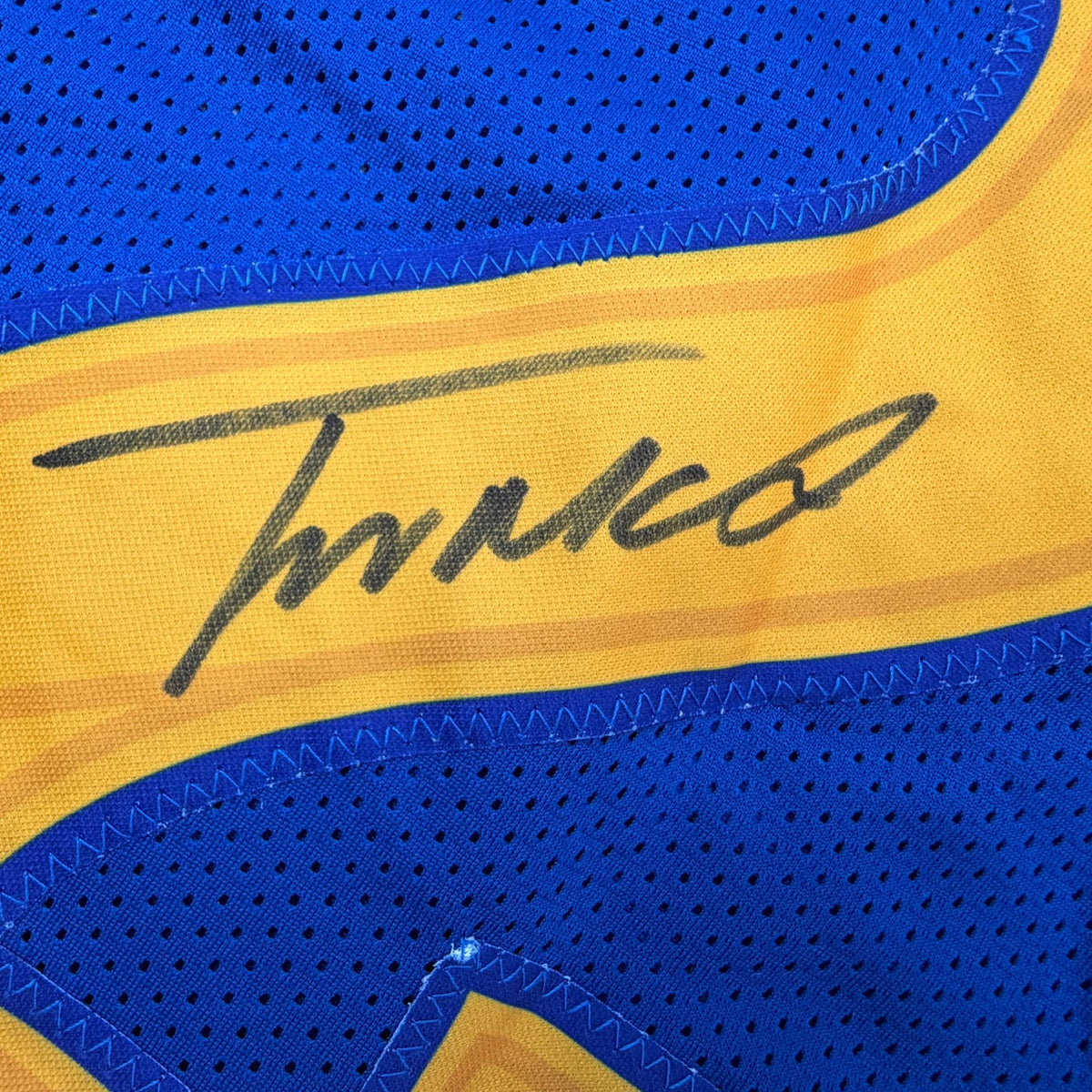 Autographed/Signed Trent McDuffie Los Angeles LA Blue Current Football Jersey JSA COA