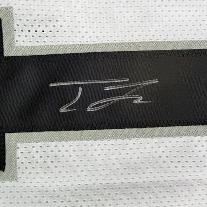 Autographed/Signed Tre Tucker Oakland Las Vegas White Football Jersey Beckett BAS COA
