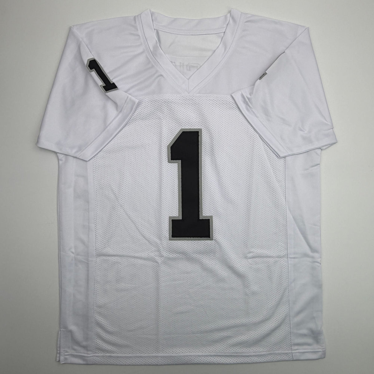 Autographed/Signed Tre Tucker Oakland Las Vegas White Football Jersey Beckett BAS COA
