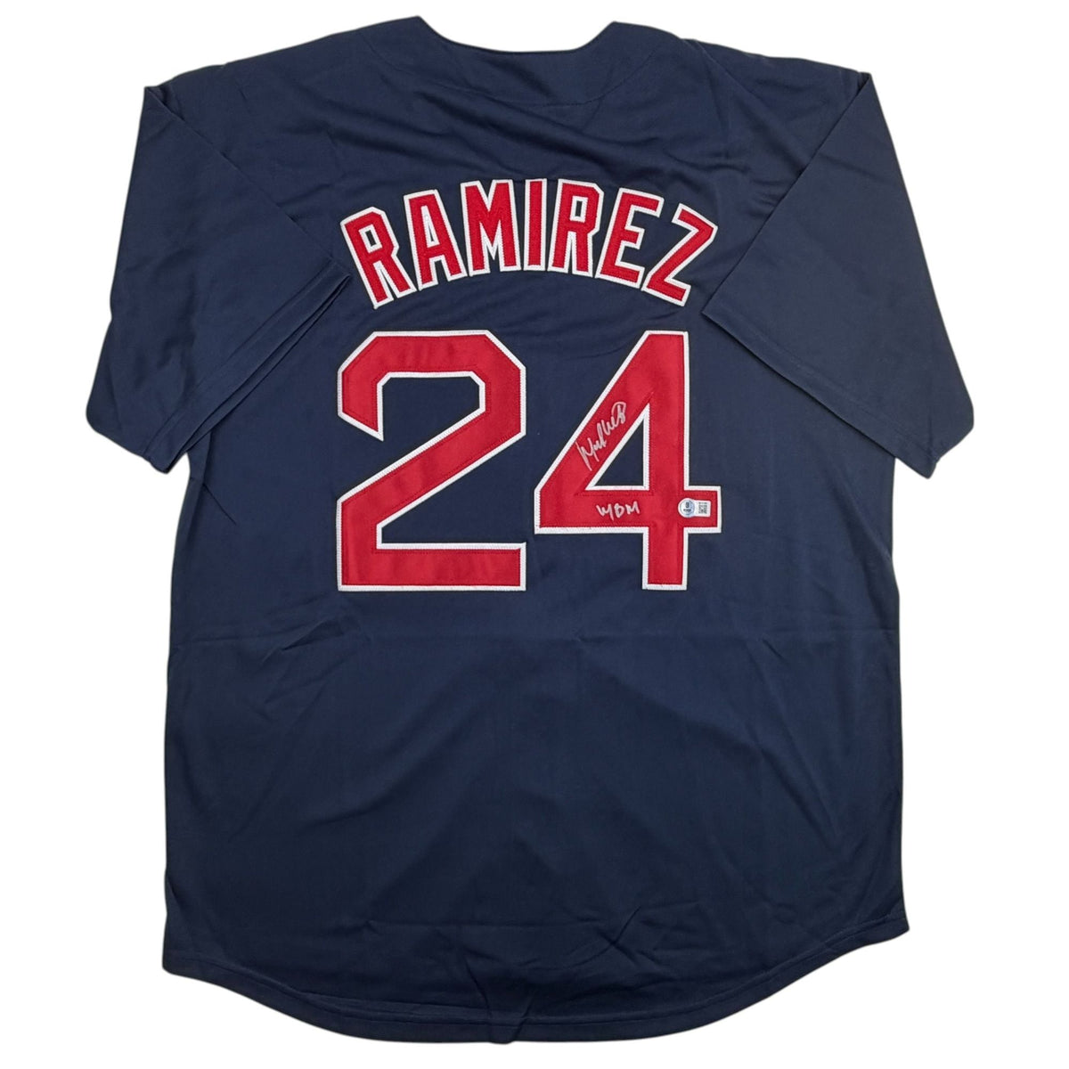 Autographed/Signed Manny Ramirez MBM Boston Blue Baseball Jersey Beckett BAS COA
