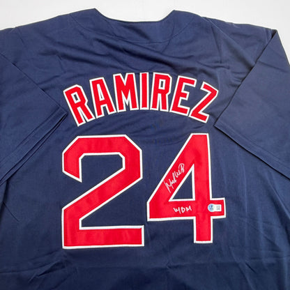 Autographed/Signed Manny Ramirez MBM Boston Blue Baseball Jersey Beckett BAS COA