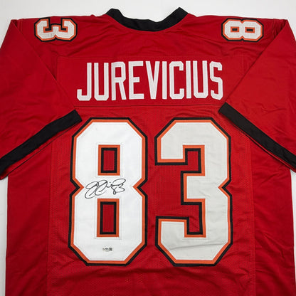 Autographed/Signed Joe Jurevicius Tampa Bay Red Football Jersey JSA COA