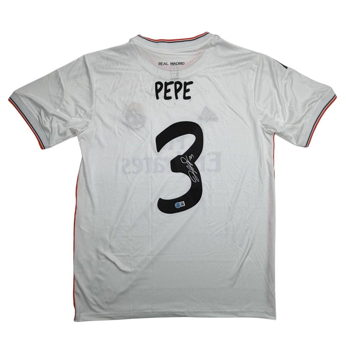 Autographed/Signed Pepe Real Madrid White Soccer Futbol Jersey Beckett BAS COA