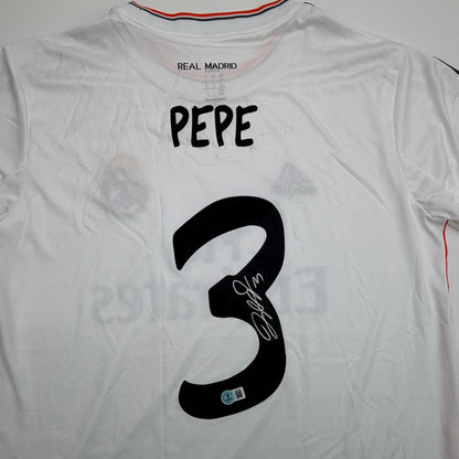 Autographed/Signed Pepe Real Madrid White Soccer Futbol Jersey Beckett BAS COA