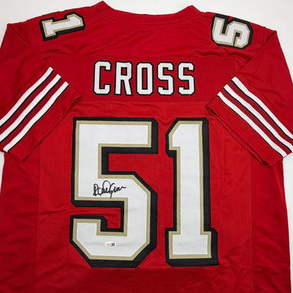 Autographed/Signed Randy Cross San Francisco Red Alternate Football Jersey JSA COA