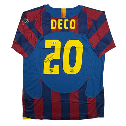 Autographed/Signed Deco FC Barcelona Red/Blue Soccer Jersey Beckett BAS COA