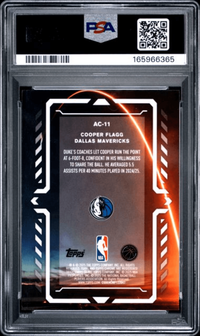 Graded 2025 Topps Chrome Cooper Flagg #AC11 Activators Raywave Rookie RC Basketball Card PSA 9 Mint